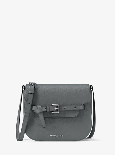 Emilia Small Pebbled Leather Saddle Crossbody Bag in STORM | Michael Kors
