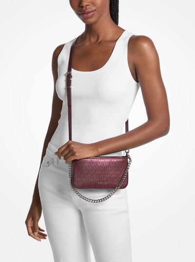 Bryant Small Metallic Signature Logo Convertible Pochette in OXBLOOD | Michael Kors