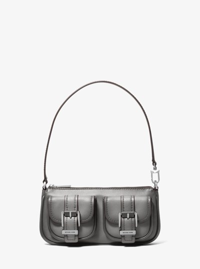 Zoe Small Burnished Leather Pochette in STORM | Michael Kors