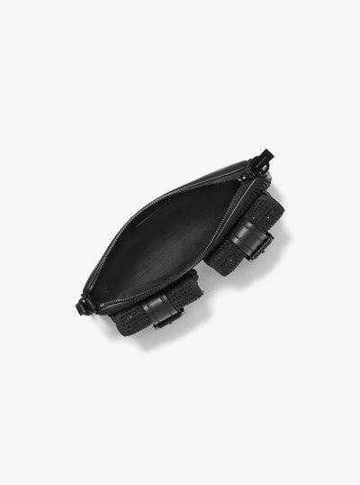 Zoe Small Embellished Suede Pochette in BLACK | Michael Kors