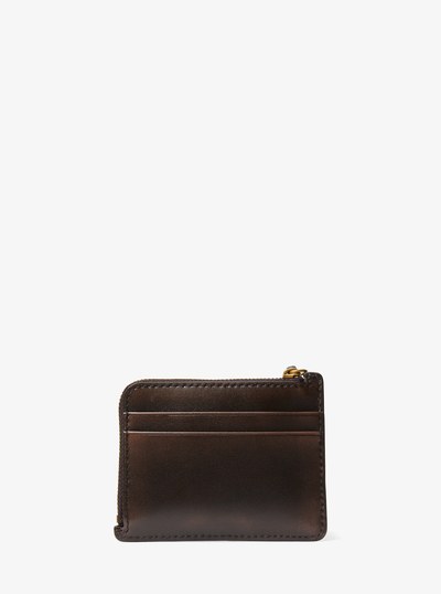 Jet Set Small Burnished Leather Card Case Wristlet in CHOCOLATE | Michael Kors