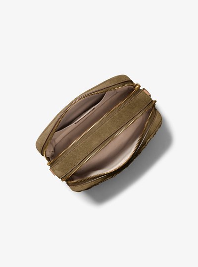 Bryant Medium Woven Suede Camera Crossbody Bag in LODEN | Michael Kors