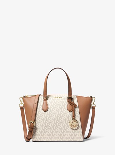 Lorita Small Signature Logo Crossbody Bag in VANILLA/ACORN | Michael Kors