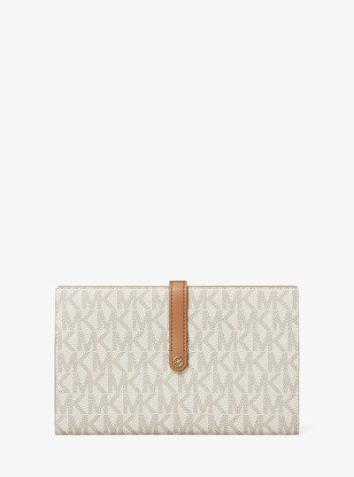Jet Set Travel Large Signature Logo Wallet in VANILLA/ACORN | Michael Kors