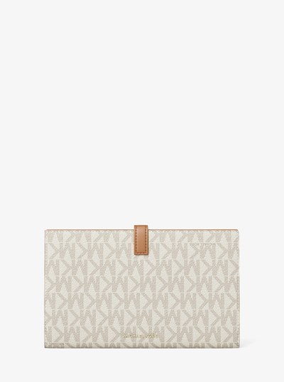 Jet Set Travel Large Signature Logo Wallet in VANILLA/ACORN | Michael Kors