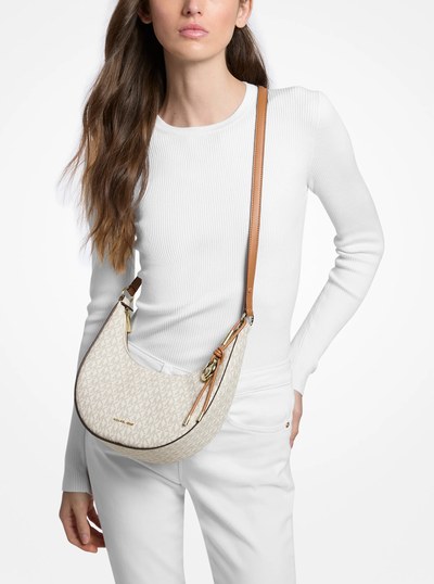 Nolita Small Signature Logo Convertible Pochette in VANILLA/ACORN | Michael Kors