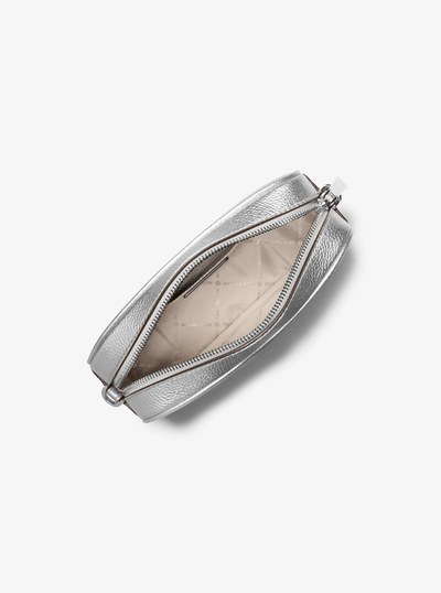 Jet Set Medium Metallic Pebbled Leather Camera Bag in SILVER | Michael Kors