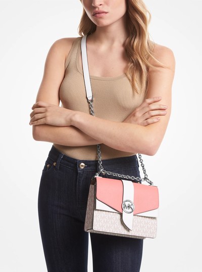 Greenwich Small Two-Tone Logo and Saffiano Leather Crossbody Bag in PRIMROSE MULTI | Michael Kors