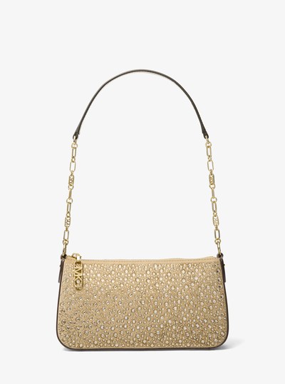 Empire Medium Embellished Suede Chain-Link Pochette in PALE GOLD | Michael Kors