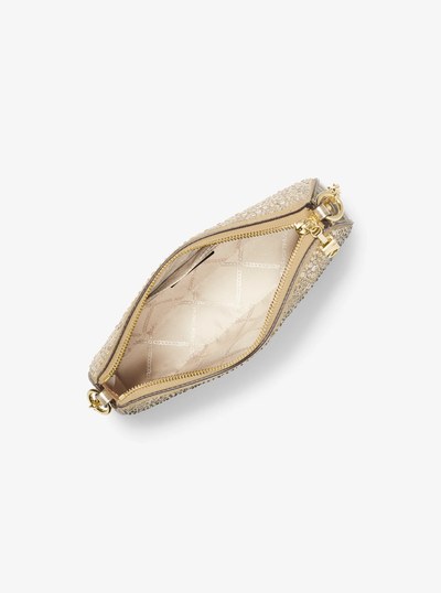 Empire Medium Embellished Suede Chain-Link Pochette in PALE GOLD | Michael Kors