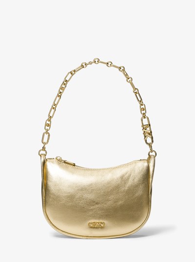 Kendall Small Metallic Leather Shoulder Bag in PALE GOLD | Michael Kors