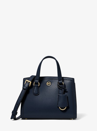 Chantal Extra-Small Pebbled Leather Messenger Bag in NAVY | Michael Kors