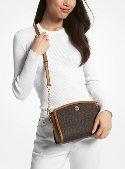 Chantal Large Signature Logo Messenger Bag in BRN/ACORN | Michael Kors