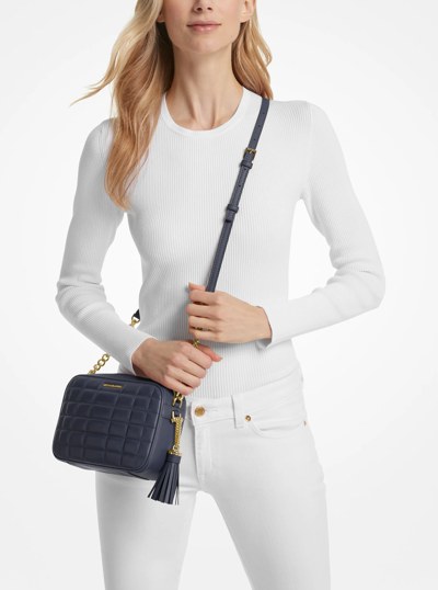 Jet Set Medium Quilted Leather Crossbody Bag in NAVY | Michael Kors