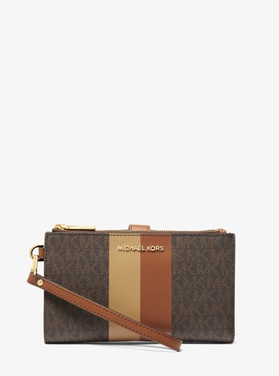 Jet Set Large Signature Logo Stripe Smartphone Wallet in BROWN/LUGGAGE | Michael Kors