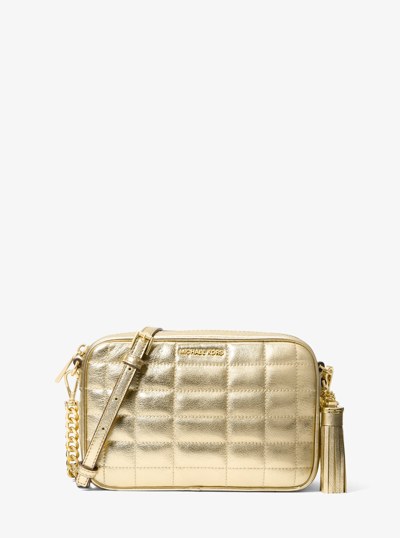 Jet Set Medium Quilted Metallic Leather Crossbody Bag in PALE GOLD | Michael Kors