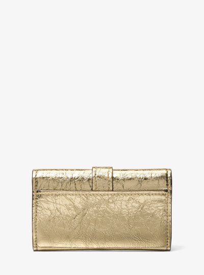Nolita Medium Metallic Crackled Leather Tri-Fold Wallet in PALE GOLD | Michael Kors