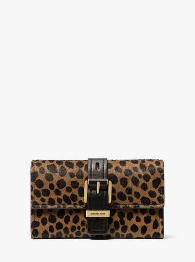 Nolita Medium Cheetah Print Calf Hair Tri-Fold Wallet in HUSK MULTI | Michael Kors