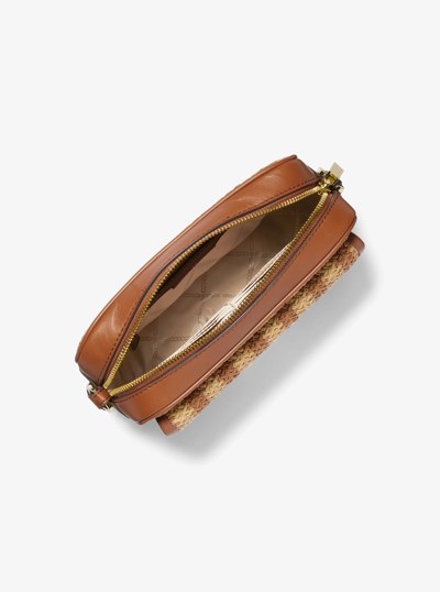 Parker Medium Striped Straw and Leather Crossbody Bag