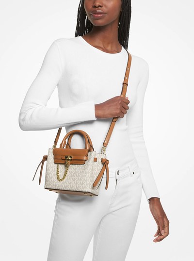 Hamilton Legacy Extra-Small Logo Belted Satchel in VANILLA/ACORN | Michael Kors