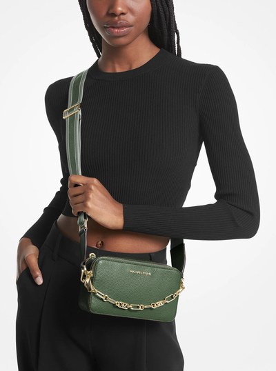Jet Set Small Pebbled Leather Double Zip Camera Bag in AMAZON GREEN | Michael Kors