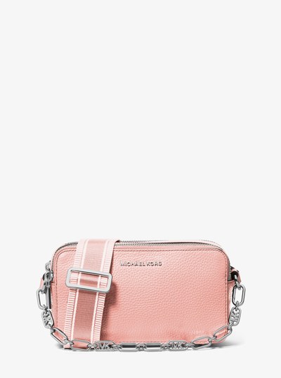 Jet Set Small Pebbled Leather Double-Zip Camera Bag in PINK | Michael Kors