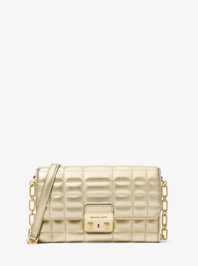 Tribeca Metallic Leather Convertible Crossbody Bag in PALE GOLD | Michael Kors