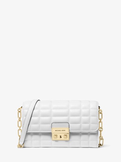 Tribeca Leather Convertible Crossbody Bag in OPTIC WHITE | Michael Kors