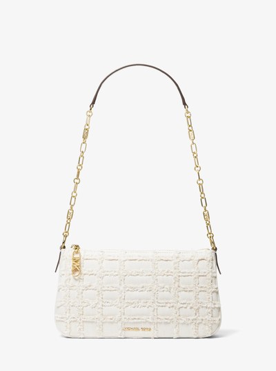 Empire Medium Frayed Denim Chain-Link Pochette in OPTIC WHITE | Michael Kors