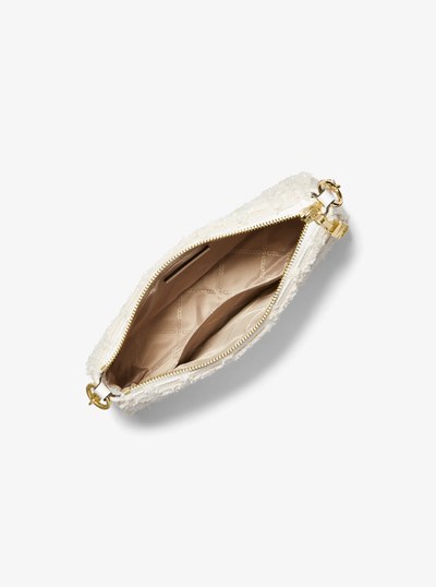 Empire Medium Frayed Denim Chain-Link Pochette in OPTIC WHITE | Michael Kors