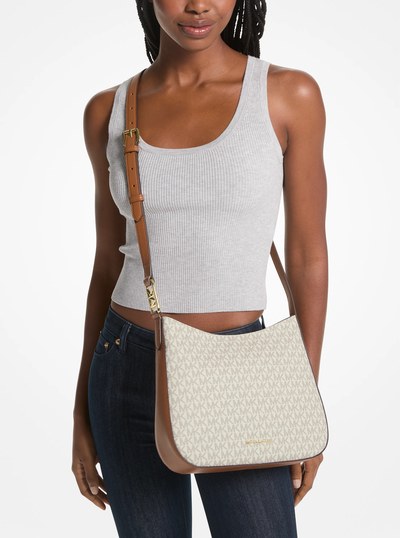 Kensington Large Signature Logo Crossbody Bag in VANILLA/ACORN | Michael Kors