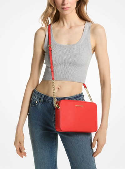 Jet Set Large Saffiano Leather Crossbody Bag in BURNT SIENNA | Michael Kors