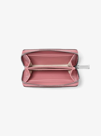 Petit porte-cartes &agrave; rayures Jet Set &agrave; logo Signature in ROSE | Michael Kors