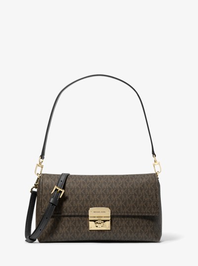 Addie Medium Signature Logo Convertible Shoulder Bag in BROWN/BLK | Michael Kors