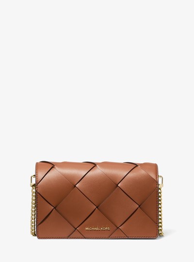 Jet Set Medium Woven Leather Crossbody Bag in LUGGAGE | Michael Kors