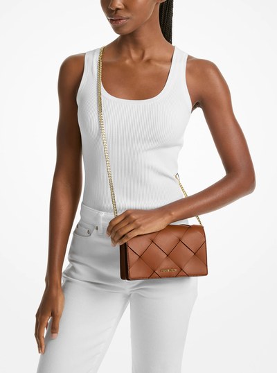 Jet Set Medium Woven Leather Crossbody Bag in LUGGAGE | Michael Kors