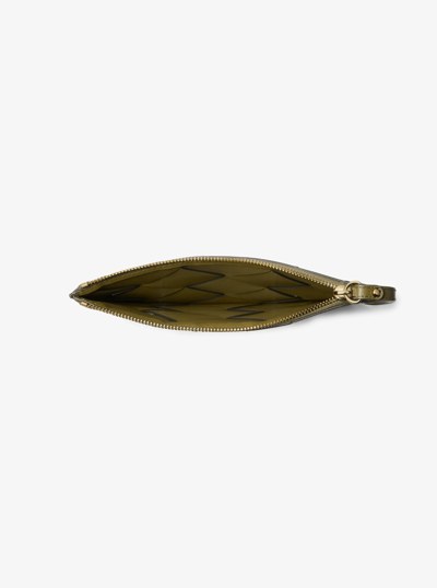 Jet Set Travel Extra-Large Woven Leather Wristlet in SAFARI GREEN | Michael Kors