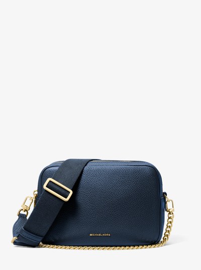Bryant Medium Pebbled Leather Camera Crossbody Bag in NAVY | Michael Kors