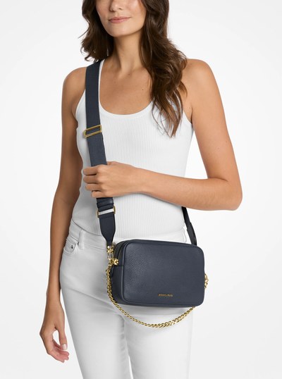 Bryant Medium Pebbled Leather Camera Crossbody Bag in NAVY | Michael Kors