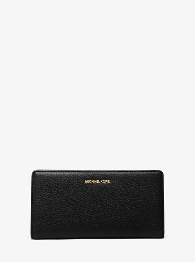 Bryant Large Pebbled Leather Snap-Front Wallet in BLACK | Michael Kors