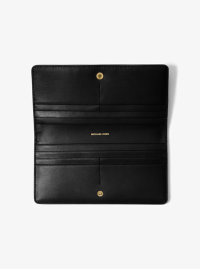 Bryant Large Pebbled Leather Snap-Front Wallet in BLACK | Michael Kors