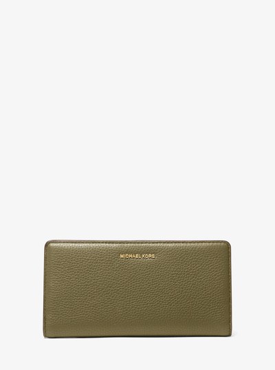 Bryant Large Pebbled Leather Snap-Front Wallet in SAFARI GREEN | Michael Kors