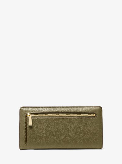 Bryant Large Pebbled Leather Snap-Front Wallet in SAFARI GREEN | Michael Kors