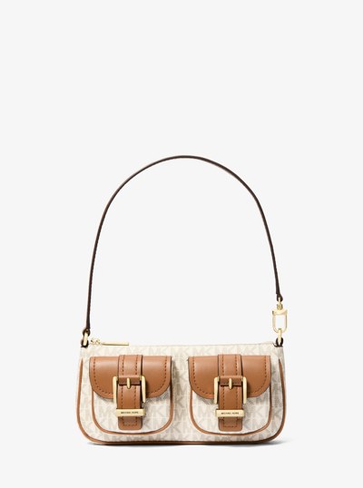 Petite pochette Zoe &agrave; logo Signature in VANILLE/NOISETTE | Michael Kors