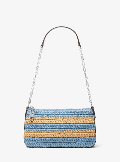 Empire Medium Hand-Crocheted Striped Straw Chain-Link Pochette