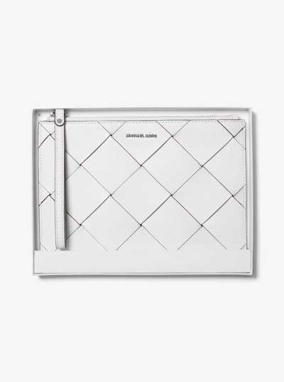 Jet Set Travel Extra-Large Woven Leather Wristlet in OPTIC WHITE | Michael Kors