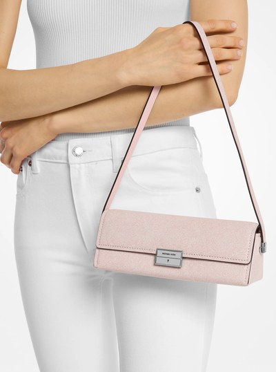 Lunar New Year Ludlow Small Denim-Printed Leather Convertible Pochette in ROSEWATER | Michael Kors