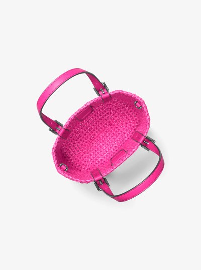 Quinn Extra-Small Hand-Crocheted Straw Crossbody Bag in RASPBERRY | Michael Kors