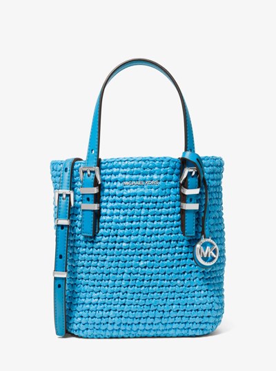 Tr&egrave;s petit sac &agrave; bandouli&egrave;re Quinn en paille crochet&eacute;e &agrave; la main in BLEU MILOS | Michael Kors