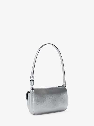 Zoe Small Metallic Leather Pochette in SILVER | Michael Kors